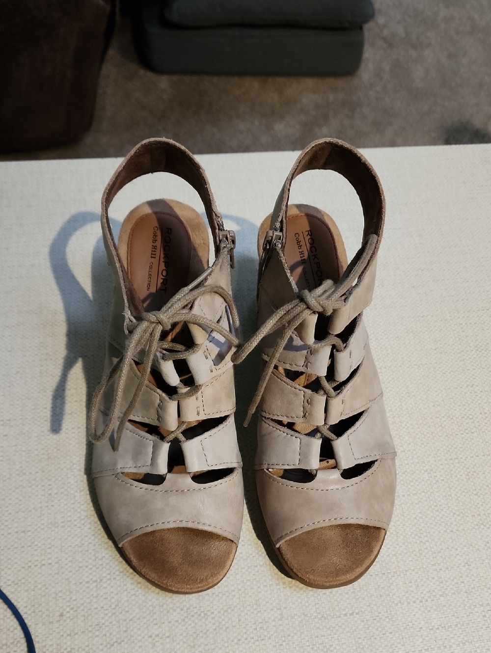 Rockport Women's Taupe Open-Toe Lace-Up Heels